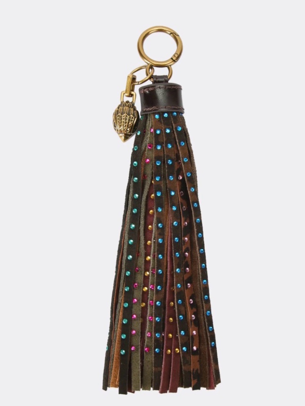 Kurt Geiger Leather Tassel Bag Charm or Keychain with Multicolor Studs